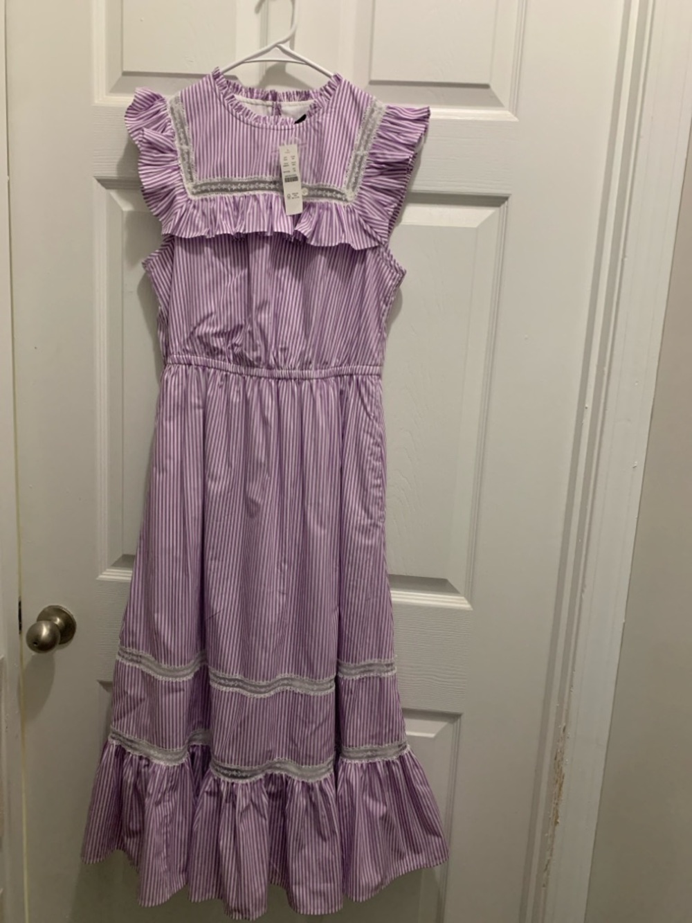 J CREW NWT XS Midi Dress for Young Lady Purple/White Stripes
